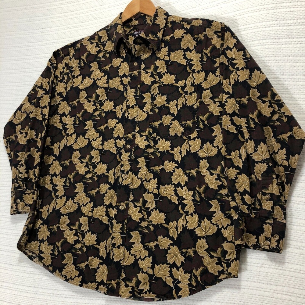 Roundtree & Yorke Men's Size Large Paisley Leaf‎ Fall Autumn Print